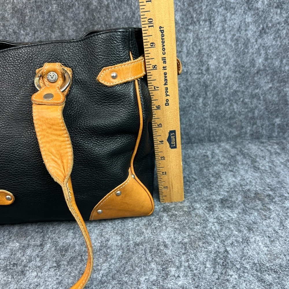 VALENTINA Mocha Leather Large Black and Tan Shoulder Bag Tote Bag Made In Italy - Picture 7 of 12